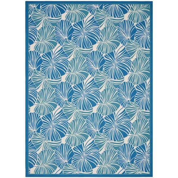 Waverly Sun N' Shade Blue 7 ft. x 10 ft. Floral Geometric Contemporary Indoor/Outdoor Area Rug