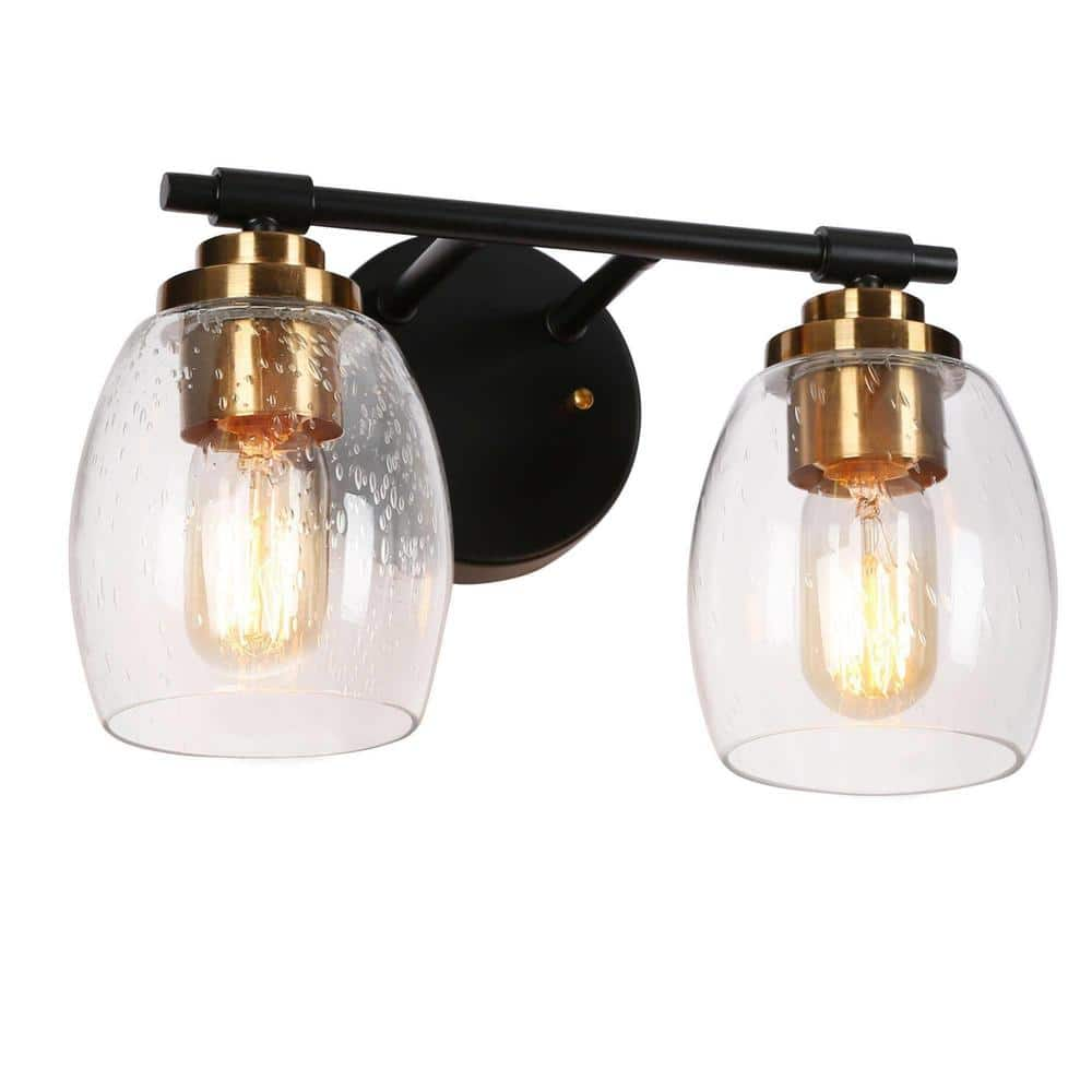 Uolfin 12.6 in. 2-Light Black and Electroplated Copper Vanity Light ...