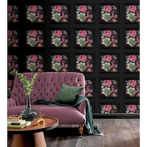 Stately Bouquet Panel Charcoal Non-Woven Wallpaper