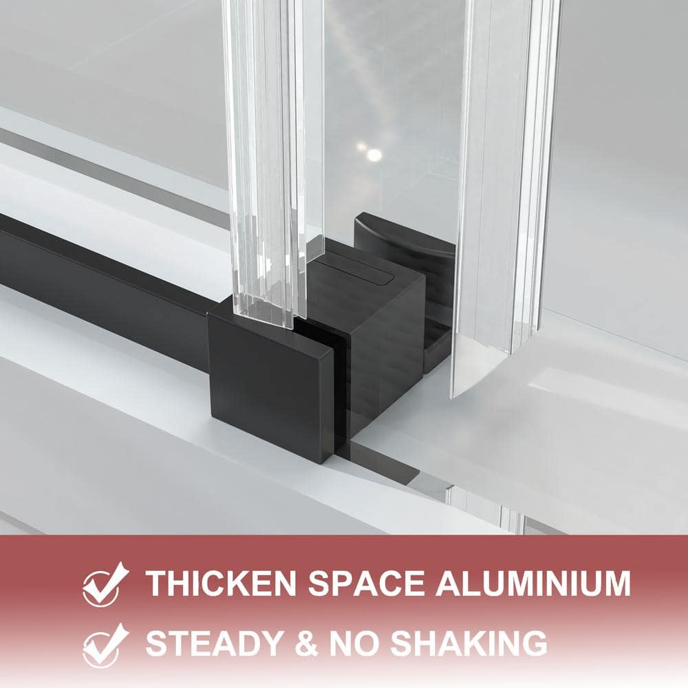 58" Matte Black Frameless Sliding Bathtub Door with Clear Glass