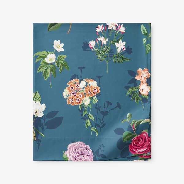 The Company Store Legends Hotel Cameilla Floral Wrinkle-Free Blue Multi Sateen Queen Flat Sheet