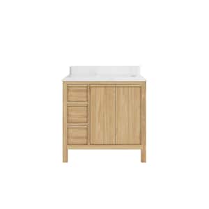 Elizabeth 36 in. W x 22 in. D x 36 in. H Right Offset Sink Bath Vanity in Natural with Cove Edge Empira Quartz Top