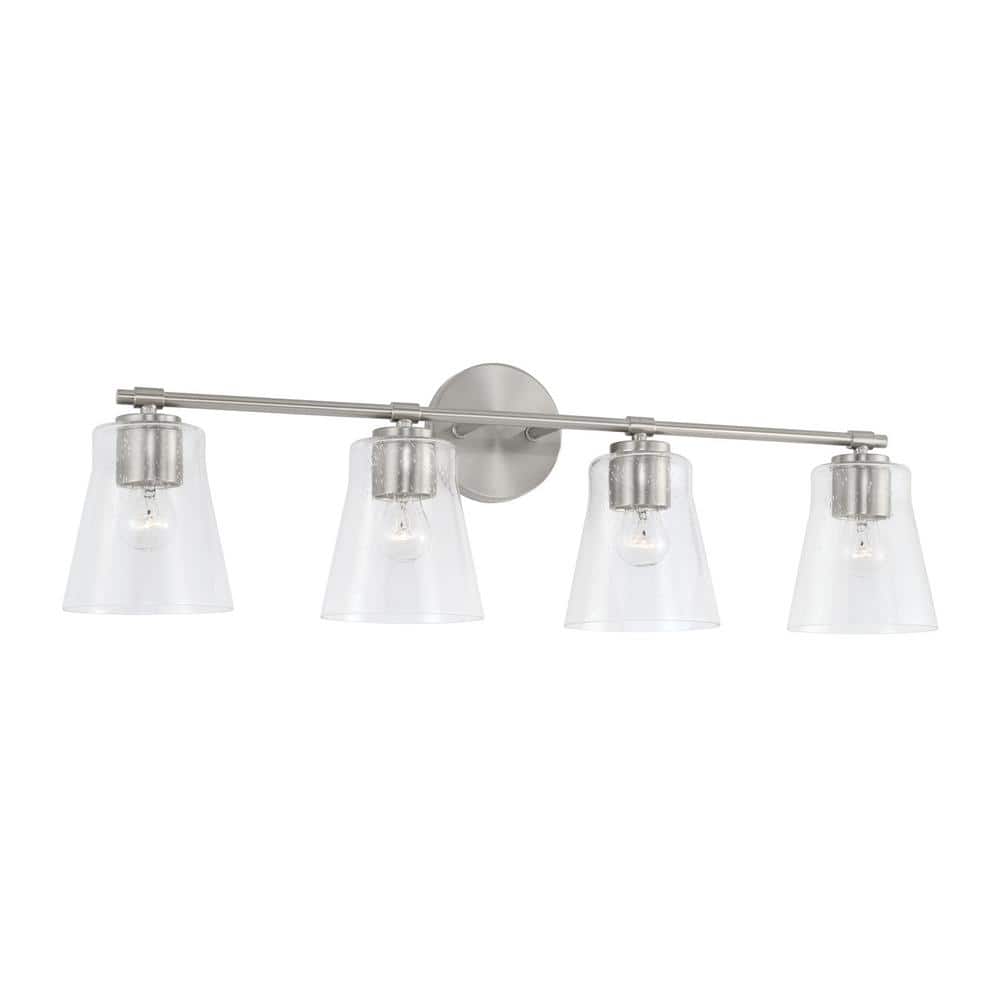 Brushed Nickel 4-Light Vanity Fixture with Clear Seeded Glass