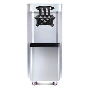 Commercial Vertical Ice Cream Machine, 25-30 L/H Production Capacity with 2 x 6L Hopper, 3-Flavors