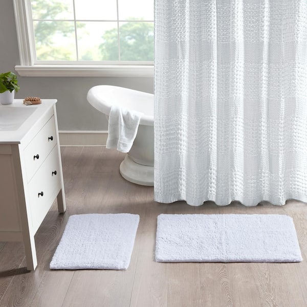 MADISON PARK Signature Ritzy 21 in. x 34 in. and 17 in. x 24 in. 2-Piece White 100% Cotton Solid Tufted 2 Piece Bath Rug Set
