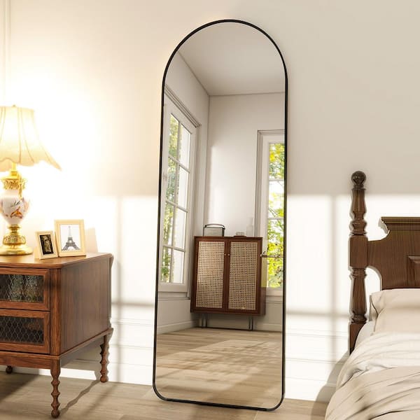 21 in. W x 64 in. H Arched Black Aluminum Alloy Framed Rounded Full Length Mirror Standing Floor Mirror