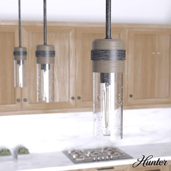 Hunter River Mill 1-Light Rustic Iron Island Mini Pendant Light with Clear Seeded Glass Shade