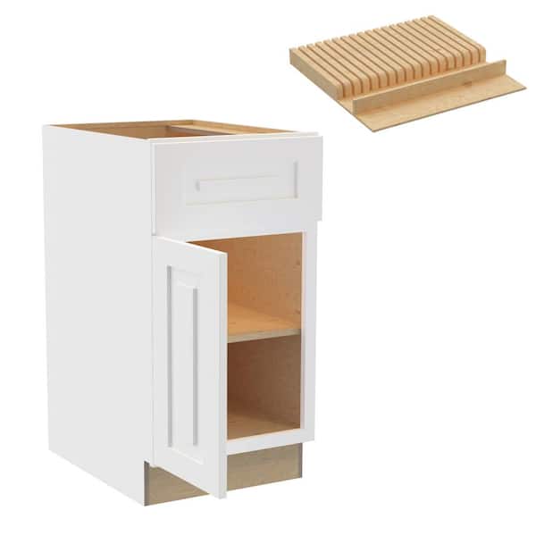 Home Decorators Collection Grayson 18 in. W x 24 in. D x 34.5 in. H Assembled Plywood Base Kitchen Cabinet in Pacific White with Knife Block LH