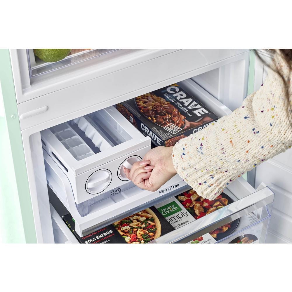 Summer Mint Green Retro Bottom Mount Fridge with Chrome Accents