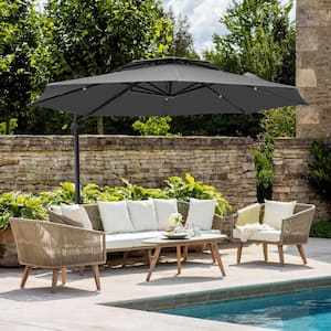 10 ft. Round Patio Cantilever Umbrella With Cover in Gray