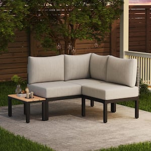 4 Pieces Black Metal Outdoor Patio Conversation Set with 6 in. Thick Gray Cushions Sectional Sofa Set w/ Side Table