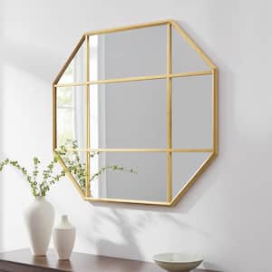 42 in. H x 36 in. W Gold Octagon Metal Modern Windowpane Mirror