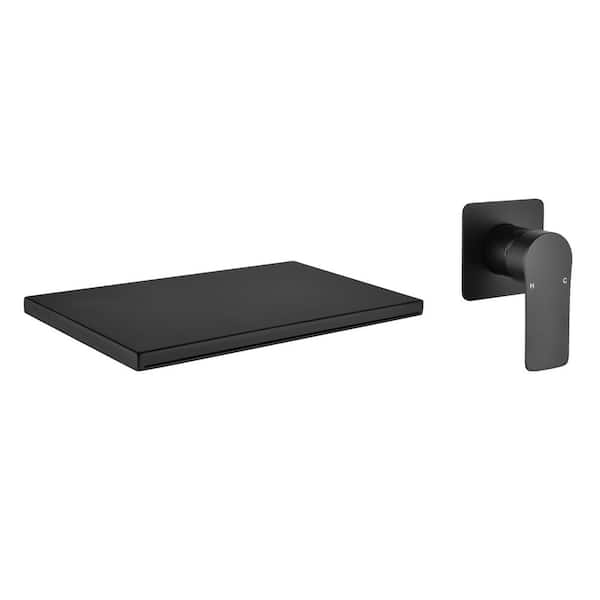 Single Handle Wall Mount Roman Tub Faucet, Square Double Hole Wide Waterfall Spout Bathroom Faucet in Matte Black