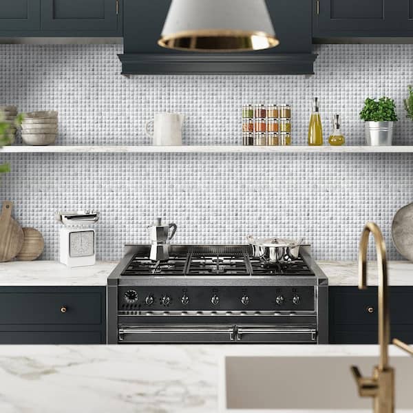 small square glass tile backsplash