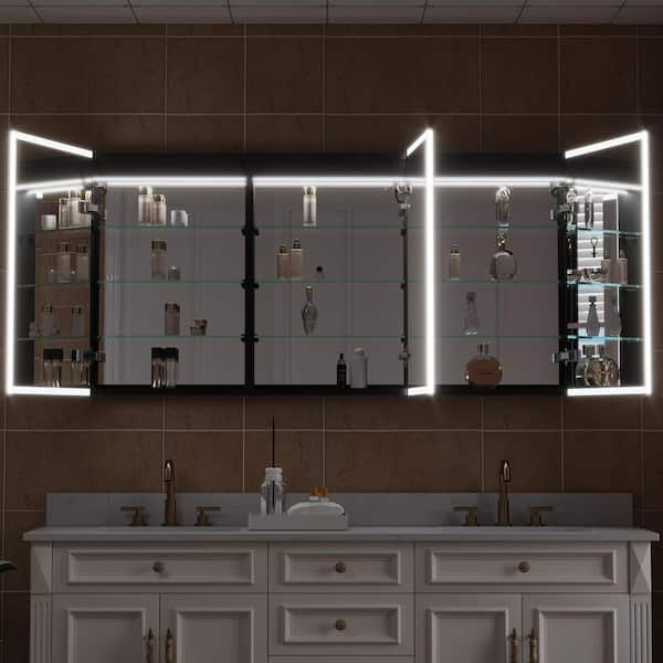 60 in. W x 30 in. H Rectangular Aluminum Recessed/Surface Mount LED Medicine Cabinet with Mirror, Socket, USB Outputs