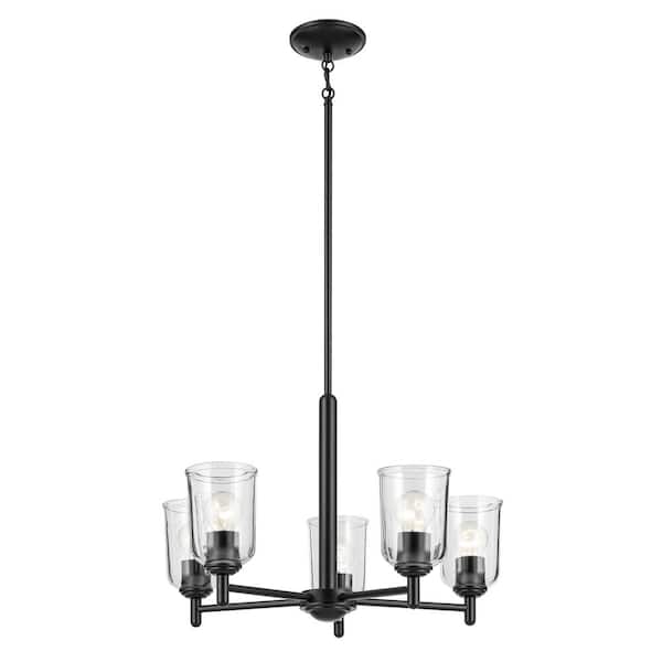Shailene 23.75 in. 5-Light Black Traditional Clear Glass Shaded Bell Chandelier for Dining Room
