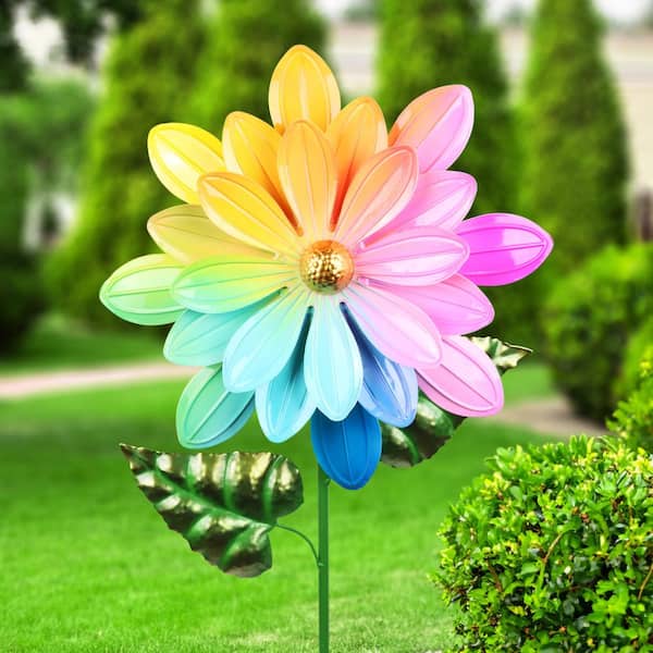 Exhart Bouncing Daisy Flower 2.88 ft. MultiColor Metal Garden