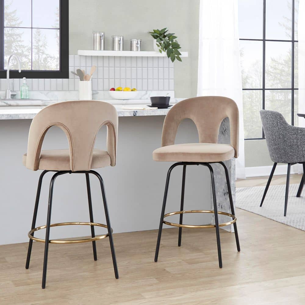 Ava Upholstered 38.75 in. Black Metal and Taupe Velvet Fixed-Height Counter Stool (Set of 2) price history on PriceWatchPro