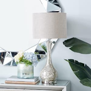 28 in. Silver Glass Task and Reading Table Lamp with Faux Mercury Glass Finish