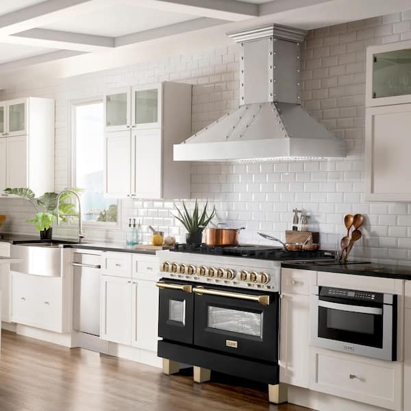 Autograph Edition 48 in. 7-Burner Double Oven Dual Fuel Range in Stainless Steel, Matte Black and Polished Gold Accents