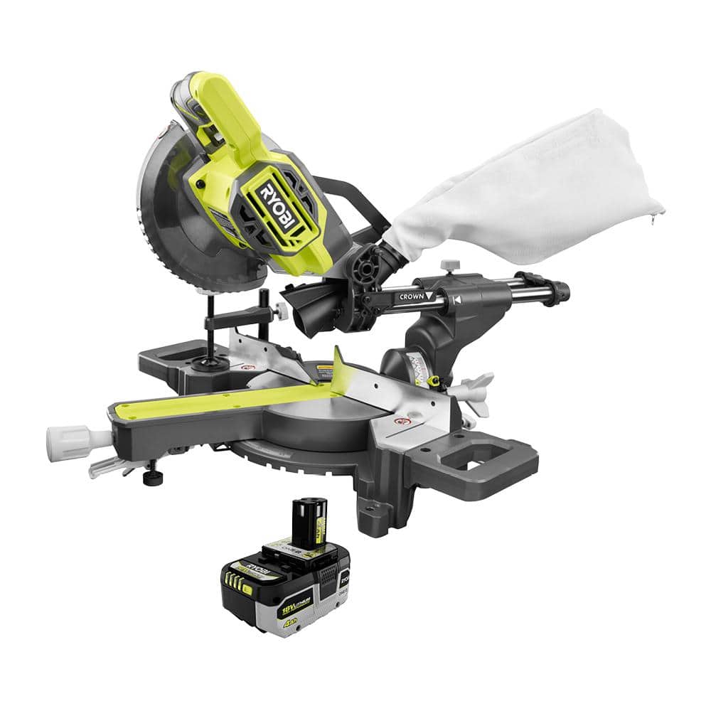 RYOBI ONE+ 18V Cordless 7-1/4 in. Sliding Compound Miter Saw with HIGH PERFORMANCE Lithium-Ion 4.0 Ah Battery -  PBT01B-PBP004