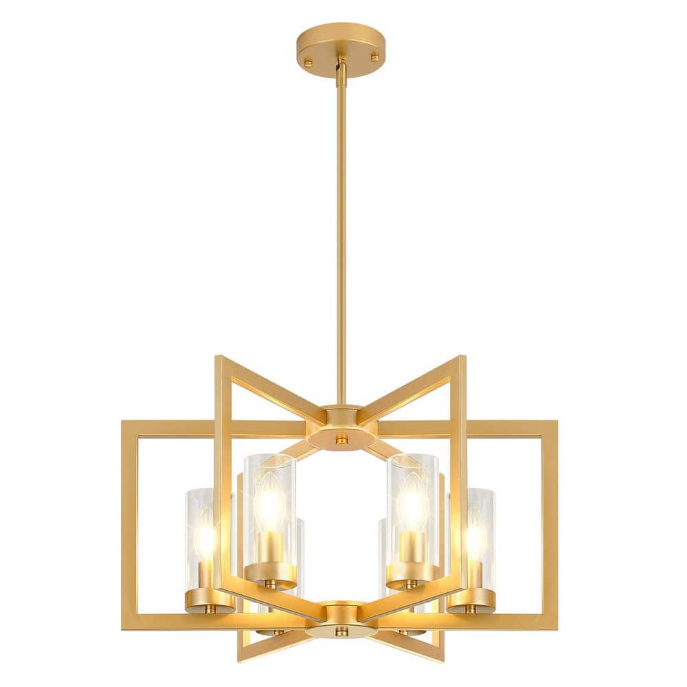 6-Light Gold Modern Industrial Geometric Farmhouse Chandelier with Clear Cylindrical Glass Shades price history on PriceWatchPro
