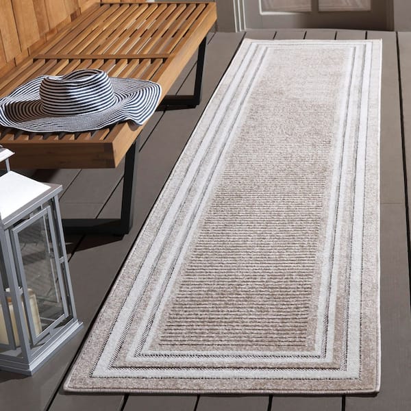 Cabana Beige/Ivory 2 ft. x 9 ft. Striped Border Indoor/Outdoor Runner Rug