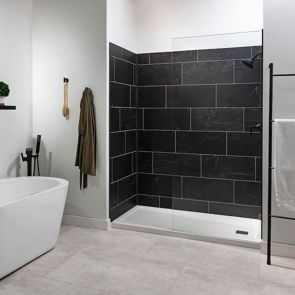 23.23 in. L x 11.1 in. W Black Ice Waterproof Adhesive No Grout Vinyl Wall Tile (17.9 sq. ft. /Case)