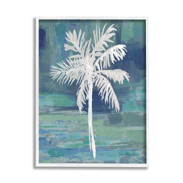 The Stupell Home Decor Collection White Palm Tree Leaves Abstract Green Background by Kristen Dew Framed Nature Art Print 14 in. x 11 in.