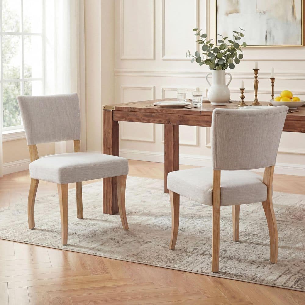 Modern Natural and Beige Fabric Upholstered with Solid Wood Curved Leg Dining Chair (Set of 2) price history on PriceWatchPro