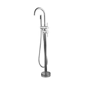 2-Handle Freestanding Tub Faucet with Handshower in Silver