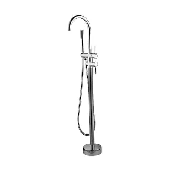 Lukvuzo 2-Handle Freestanding Tub Faucet with Handshower in Silver