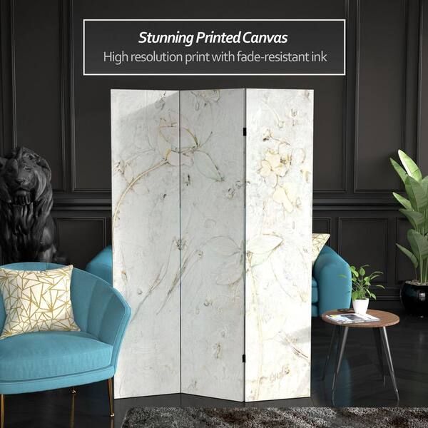 RED LANTERN 6 ft. Ivory Flowers Printed 3-Panel Room Divider CAN