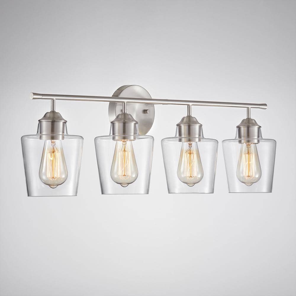 Brushed Nickel 4-Light Dimmable Bathroom Vanity Light with Glass Shades