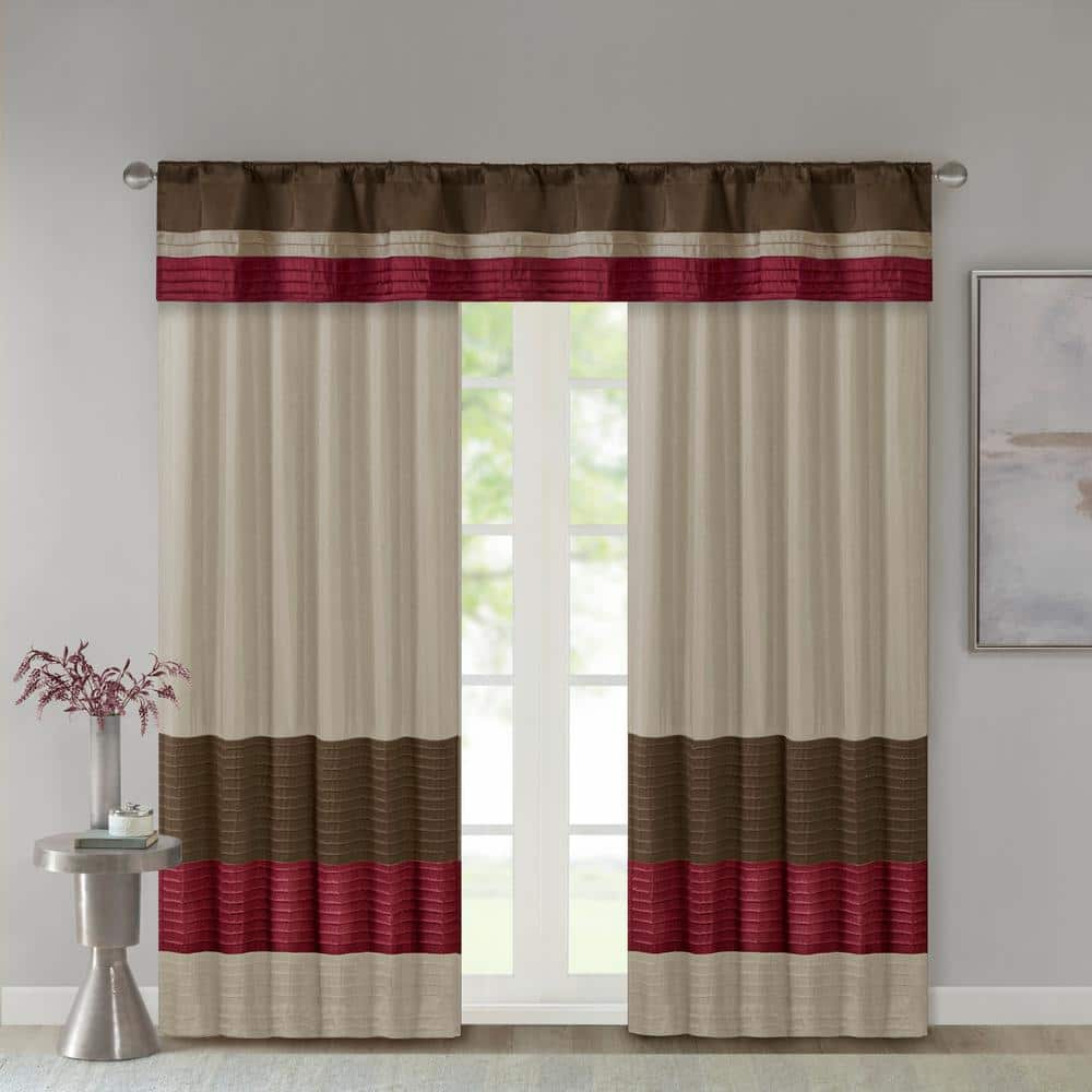 Red and Tan Polyoni Pintuck Window Valance with Rod Pocket
