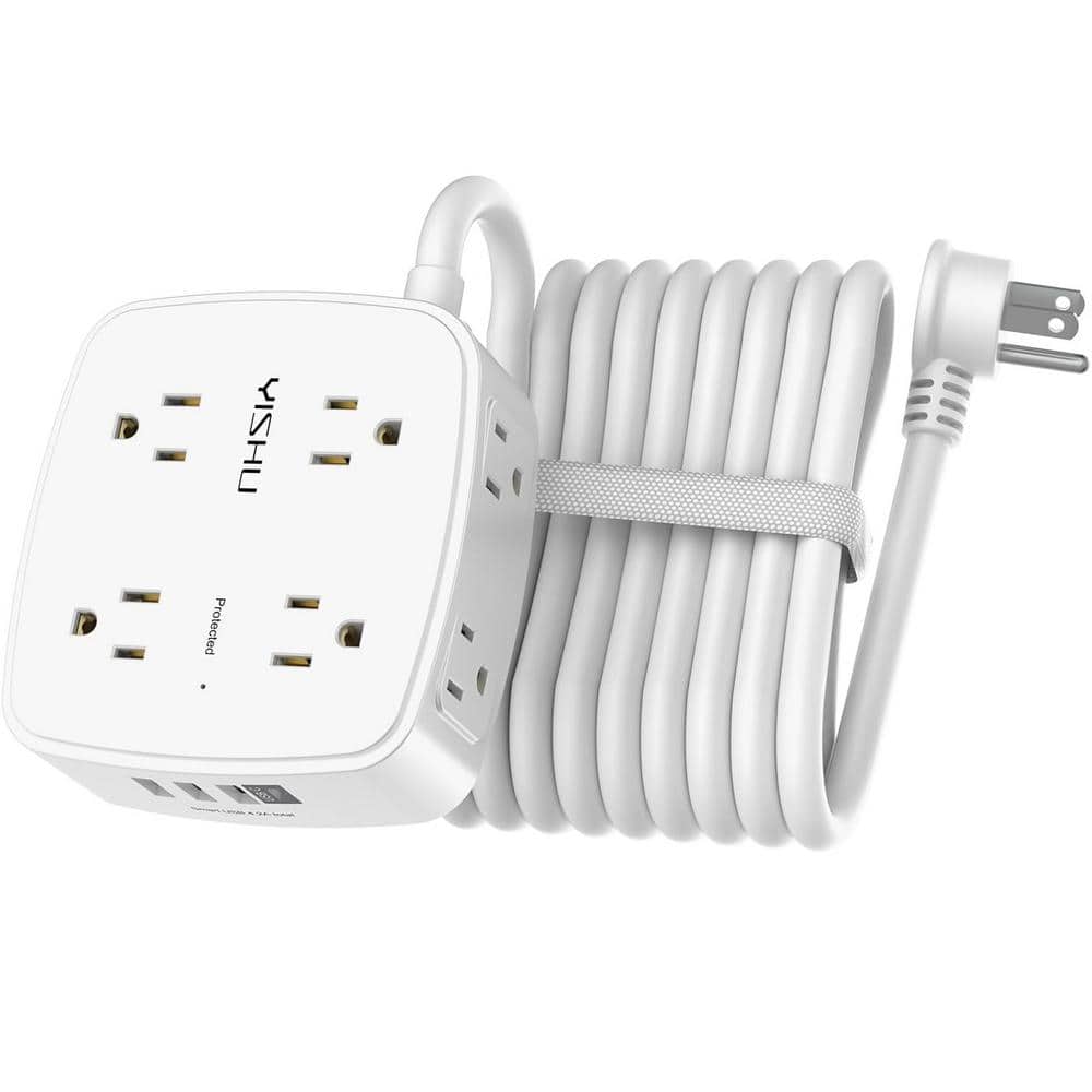 15 Ft White ABS 8-Outlet Power Strip with USB Ports