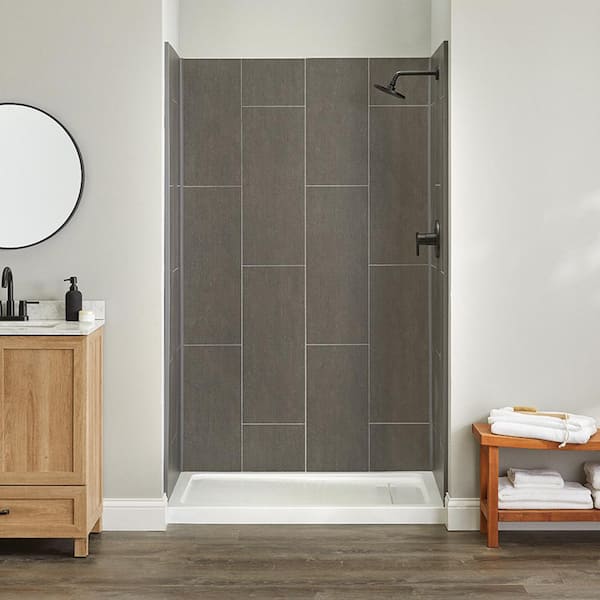 Glacier Bay 48 in. x 34 in. x 78 in. Four Piece Glue-Up Alcove Shower Wall Surround in Slate Grey