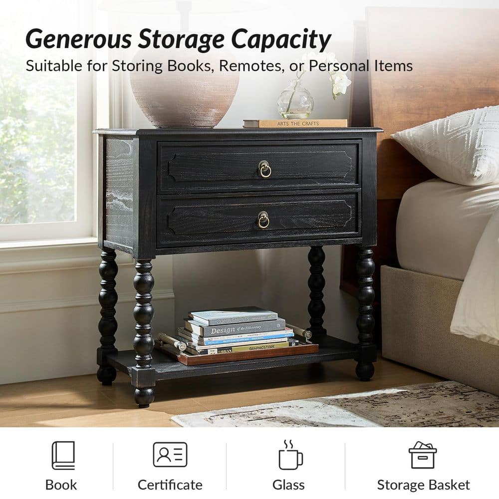 June 30 in. Blue Square Wood End Table with Built-in Charging Outlets - thumbnail 5