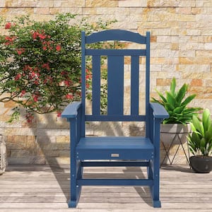 Navy Blue HIPS Plastic Outdoor Adirondack Chair Rocking Design Patio Lounge Chair(1-Pack)