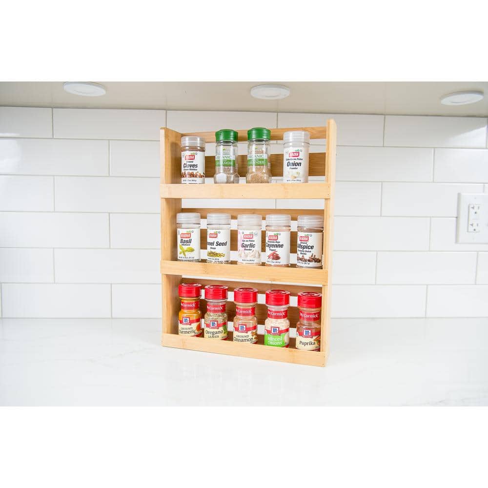 Bamboo 3-Tier Spice Rack with Ring Hangers