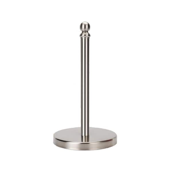 Countertop Mount Brushed Nickel Standing Paper Towel Roll Holder with Weighted Base for One-Handed Operation
