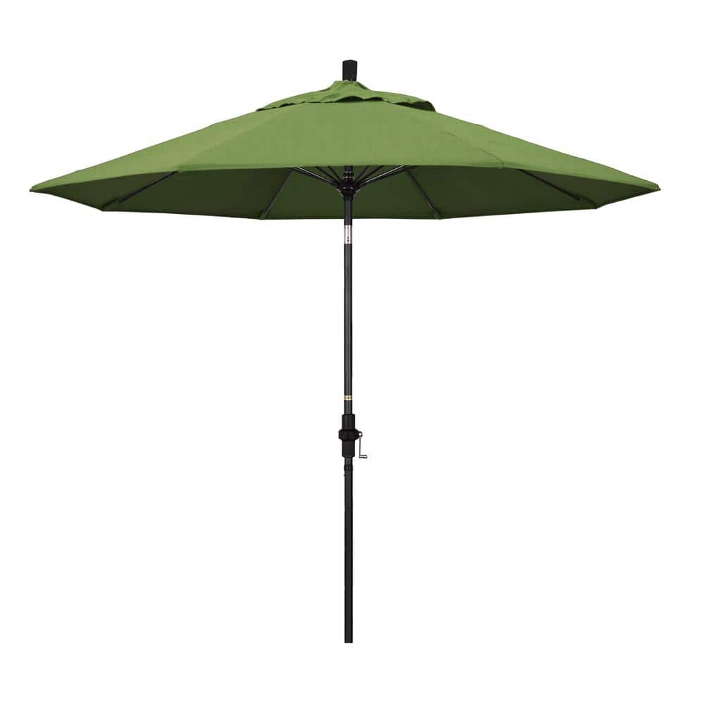 9 ft. Matted Black Aluminum Market Patio Umbrella with Collar Tilt Crank Lift in Spectrum Cilantro Sunbrella price history on PriceWatchPro