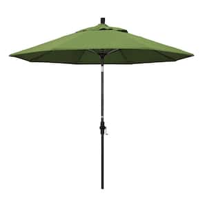9 ft. Matted Black Aluminum Market Patio Umbrella with Collar Tilt Crank Lift in Spectrum Cilantro Sunbrella