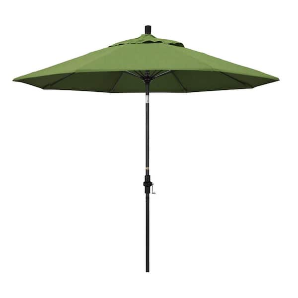 California Umbrella 9 ft. Matted Black Aluminum Market Patio Umbrella with Collar Tilt Crank Lift in Spectrum Cilantro Sunbrella