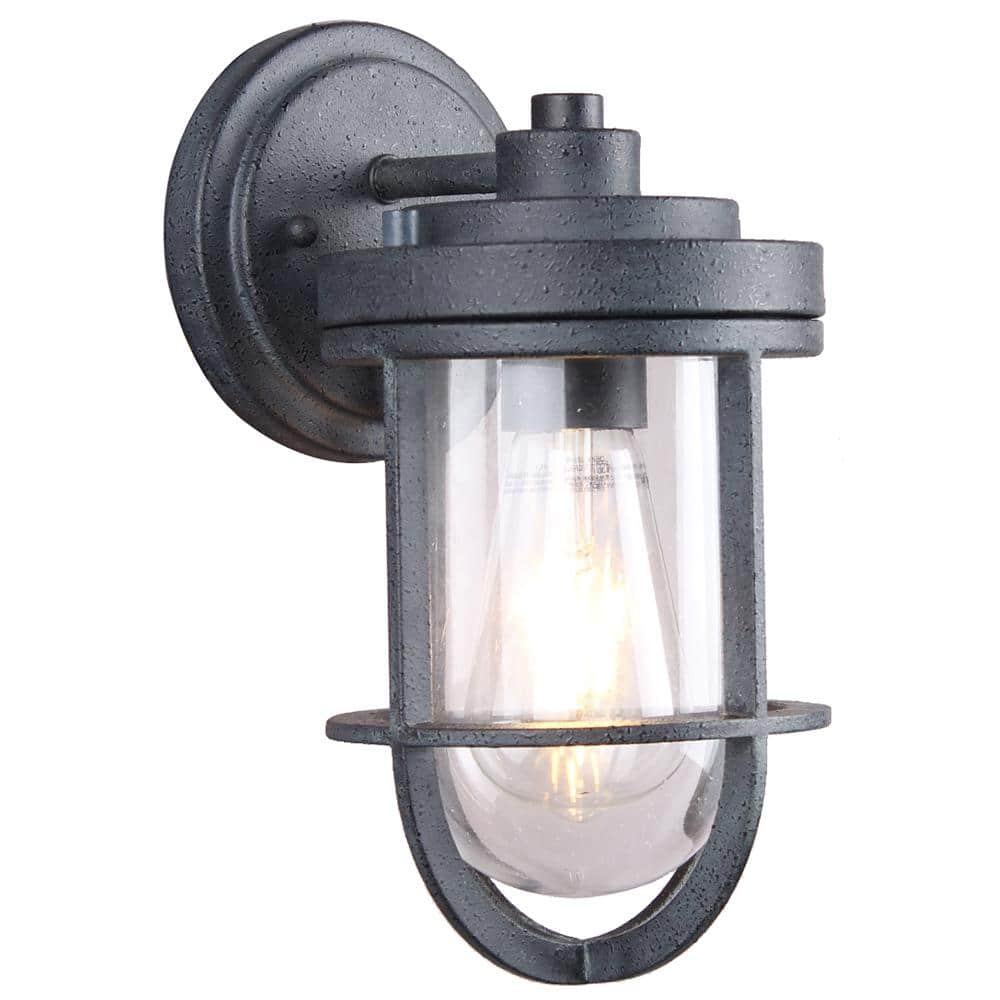 1-Light Weathered Zinc Clear Glass Outdoor Wall Lantern Sconce with LED Bul