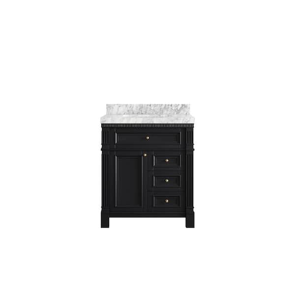 Willow Collections Paris 30 in. W x 22 in. D x 36 in. H Single Sink Bath Vanity Center in Black with 2 in. Carrara Marble Top