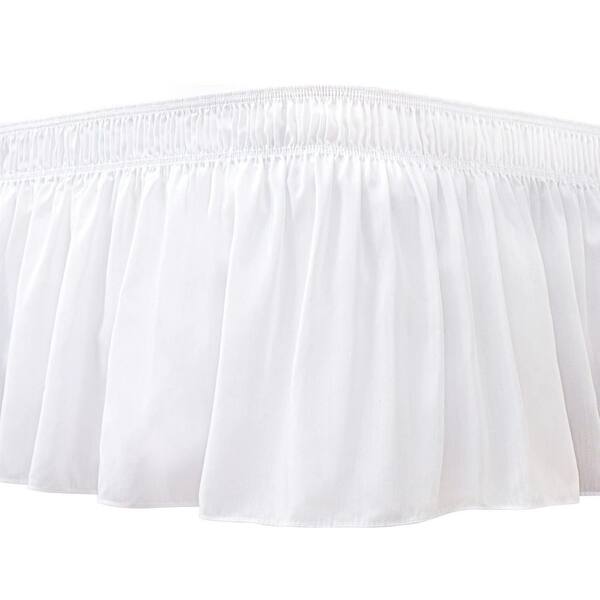 King 15" Drop Wrap Around Bed Skirts, White Adjustable Elastic Dust Ruffles Easy Fit Wrinkle Silky Luxurious Fabric