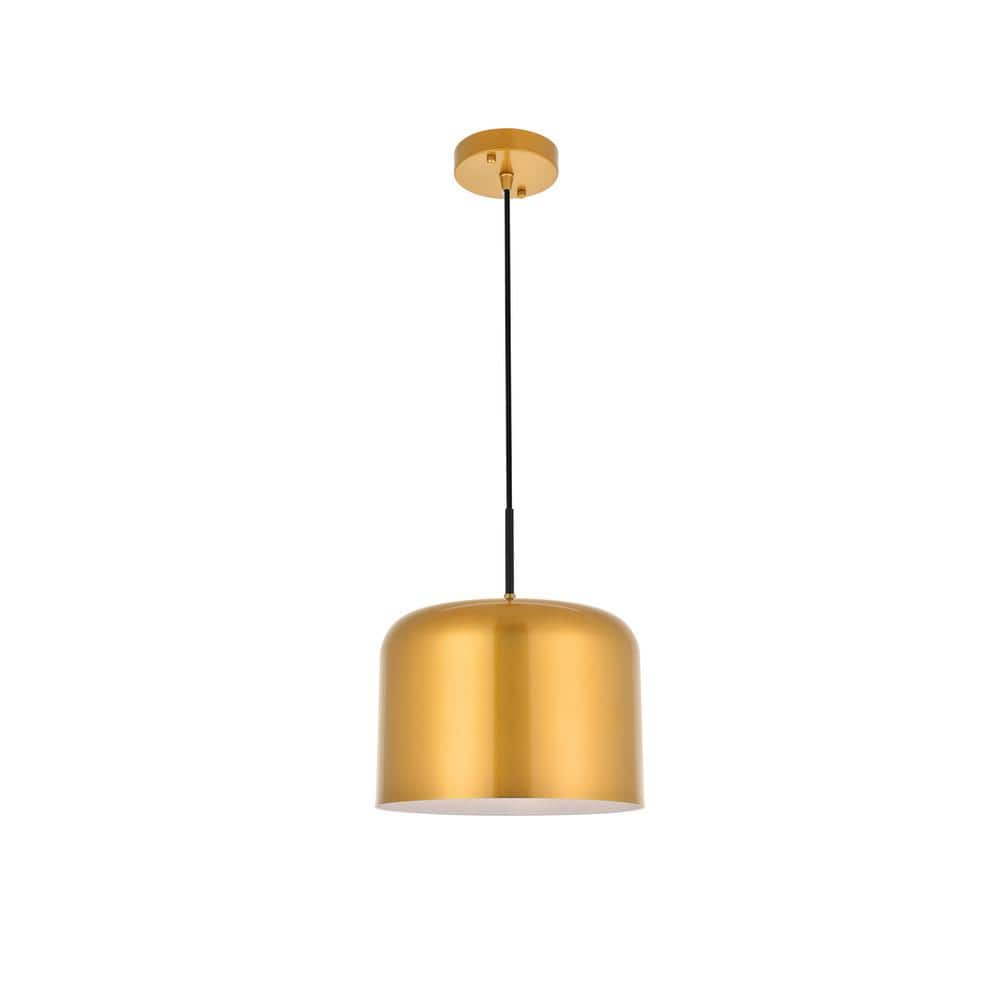 Timeless Home 11 in. 1-Light Satin Gold And Black Pendant Light, Bulbs Not 