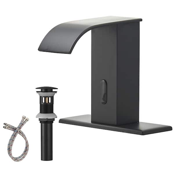 BWE Waterfall Automatic Sensor Touchless Bathroom Sink Faucet With Pop Up  Drain With Overflow & Deck Plate In Matte Black A-918139-B - The Home Depot