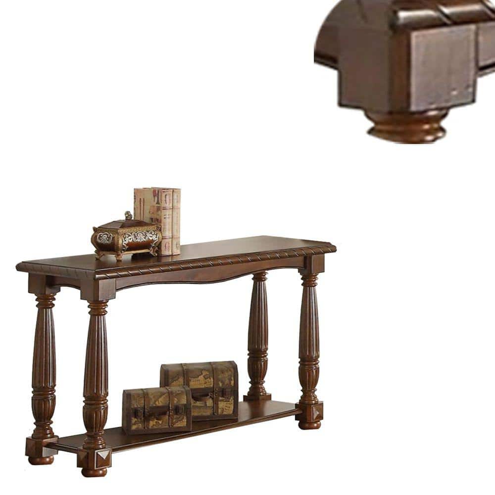 Cottage Charm Wooden Console Table with Storage Shelf, Brown